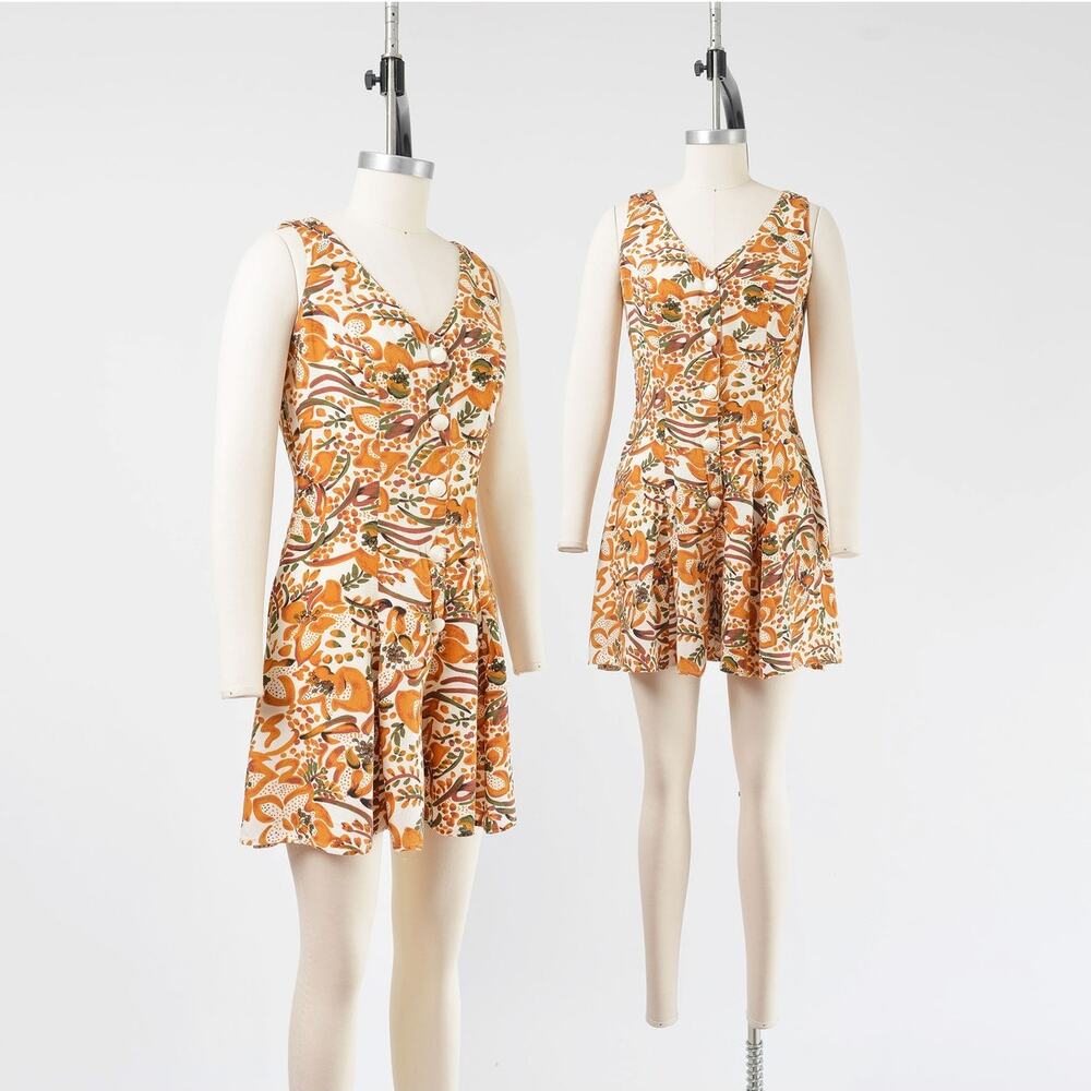 Vintage 90s Cream Floral Romper Full Wide Leg One Piece Jumper Playsuit XS S
